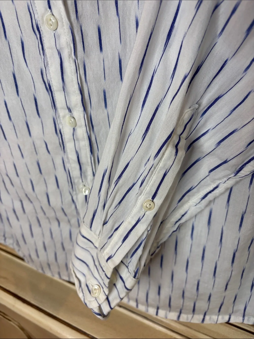 J. Crew 100% Cotton White Button-Down Shirt with Blue Dash Stripe